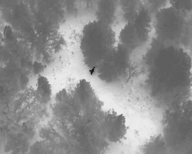 Imagen térmica del dron sobre el monte: un animal destaca como una silueta oscura en un claro