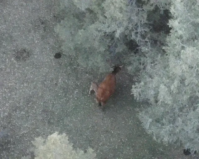 La misma res vista con el zoom de la cámara normal del dron, junto al matorral
